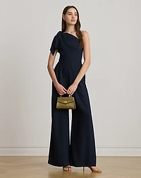 Bow-Trim Crepe One-Shoulder Jumpsuit