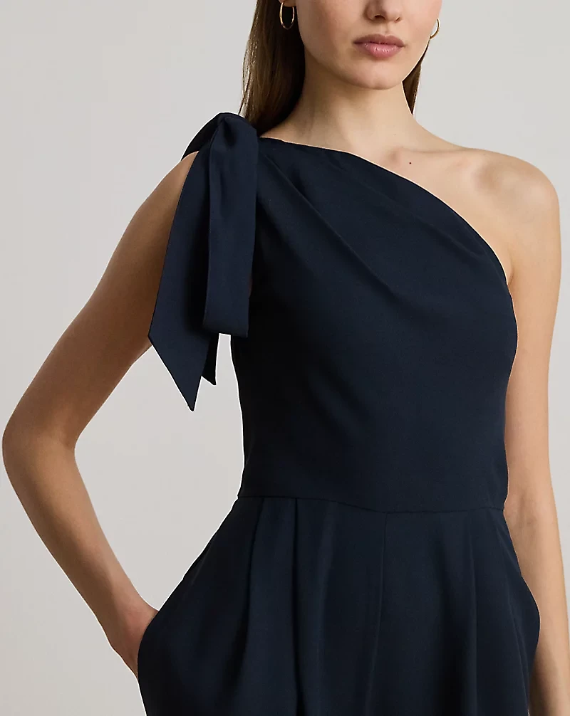 Bow-Trim Crepe One-Shoulder Jumpsuit