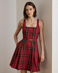 Plaid Belted Taffeta Cocktail Dress