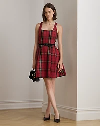 Plaid Belted Taffeta Cocktail Dress
