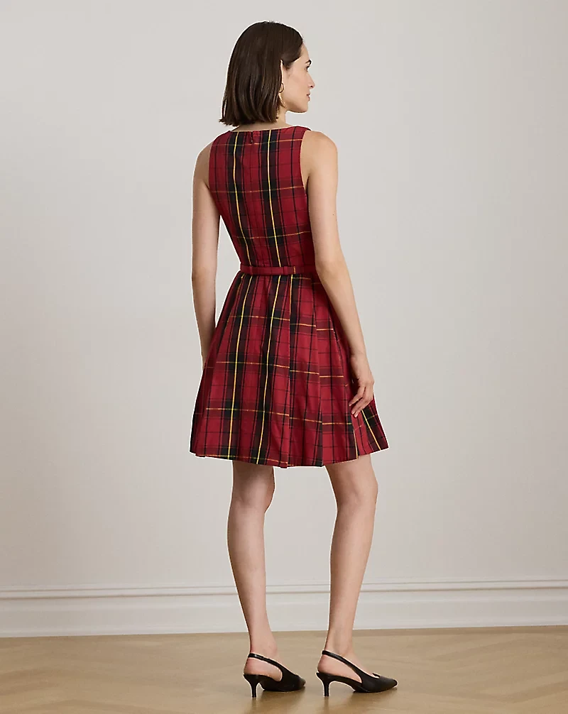 Plaid Belted Taffeta Cocktail Dress