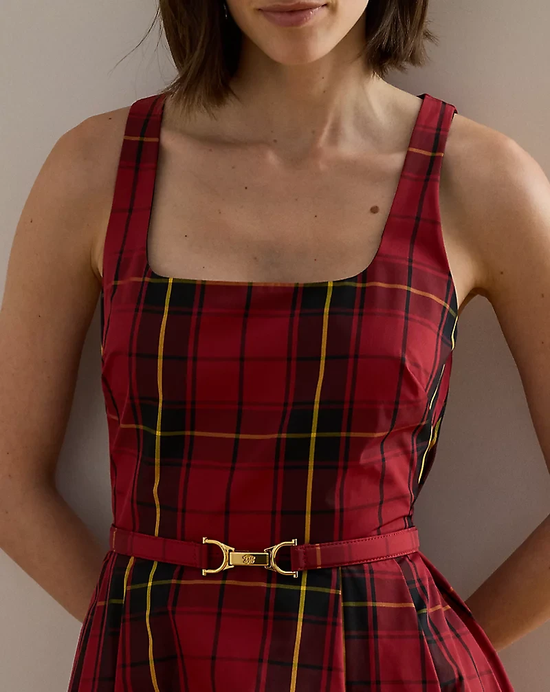 Plaid Belted Taffeta Cocktail Dress