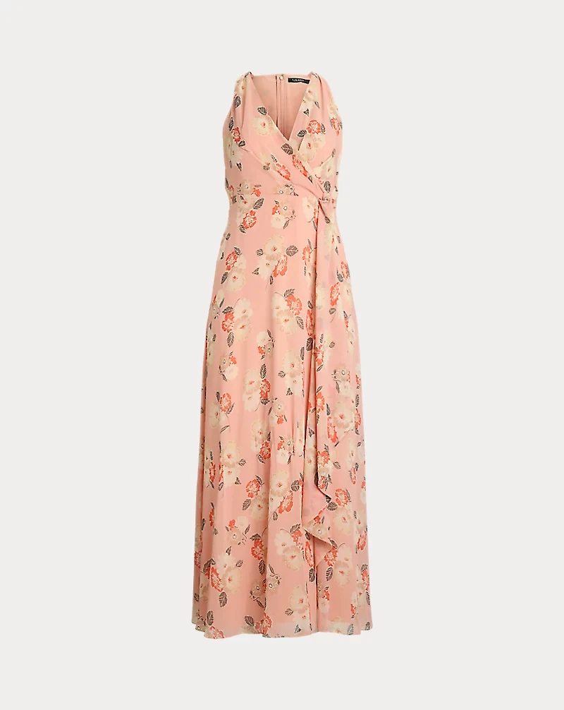 Floral Ruffle-Trim Georgette Gown
