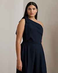 Bow-Trim Crepe One-Shoulder Jumpsuit