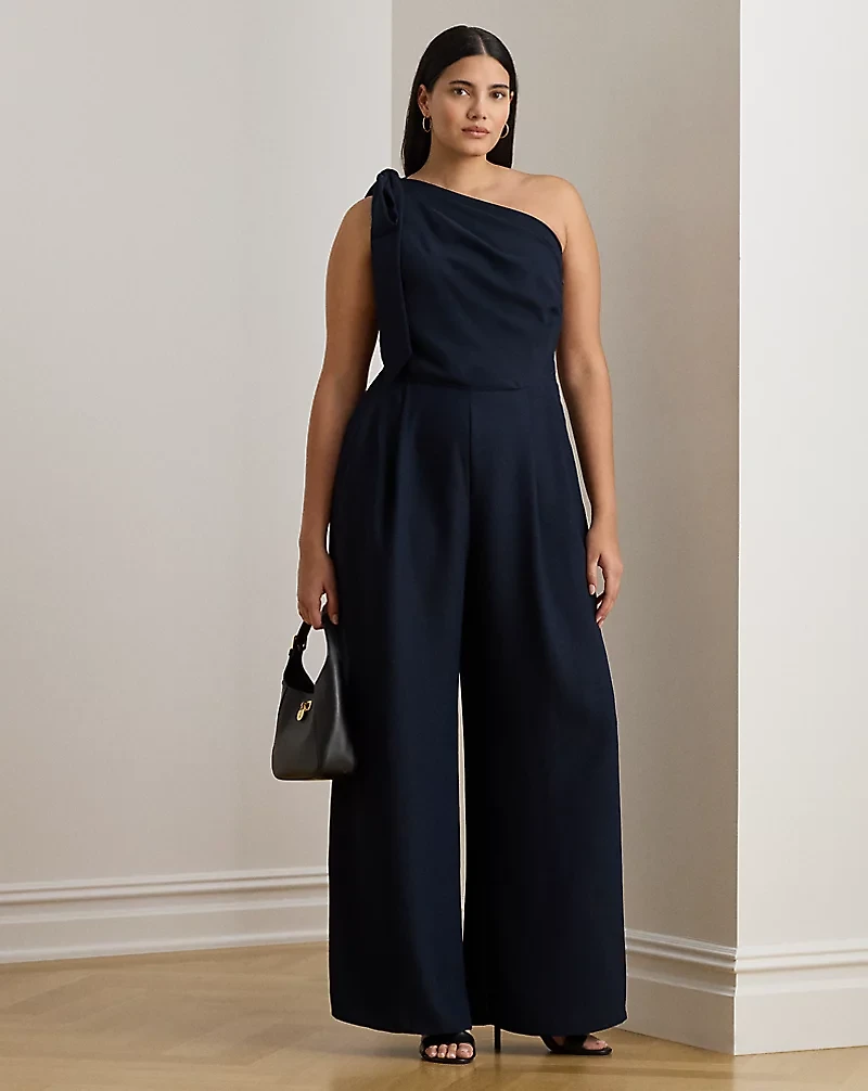 Bow-Trim Crepe One-Shoulder Jumpsuit