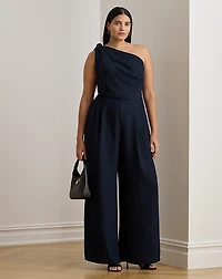 Bow-Trim Crepe One-Shoulder Jumpsuit