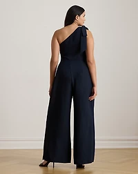 Bow-Trim Crepe One-Shoulder Jumpsuit