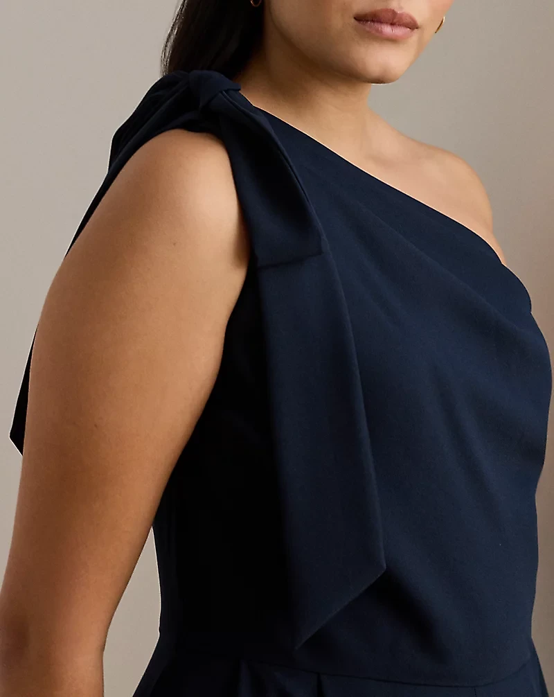 Bow-Trim Crepe One-Shoulder Jumpsuit