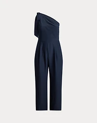 Bow-Trim Crepe One-Shoulder Jumpsuit