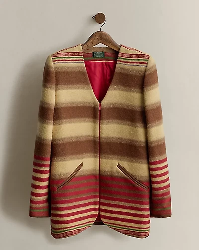 c. 1990 Striped Wool Zip Coat - Size L