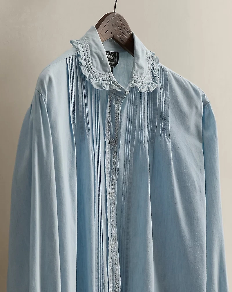 c. 1990 Ruffled Cotton Shirt - Size 4