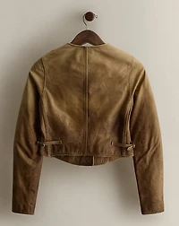 c. 2008 Cropped Leather Jacket - Size 4