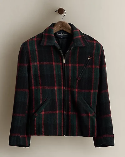 c. 1990 Plaid Wool-Blend Coat - Size 6