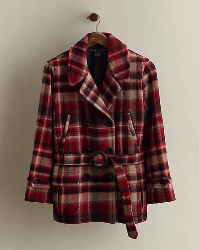 c. 2008 Plaid Wool Peacoat - Size M