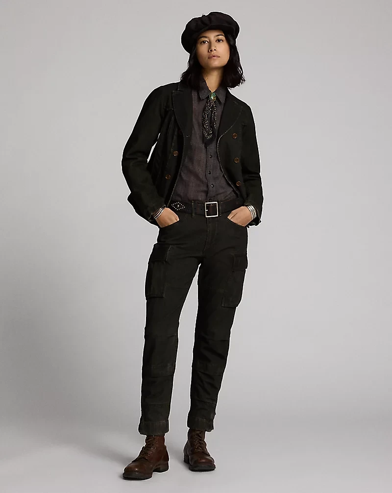 Double-Breasted Black Denim Jacket