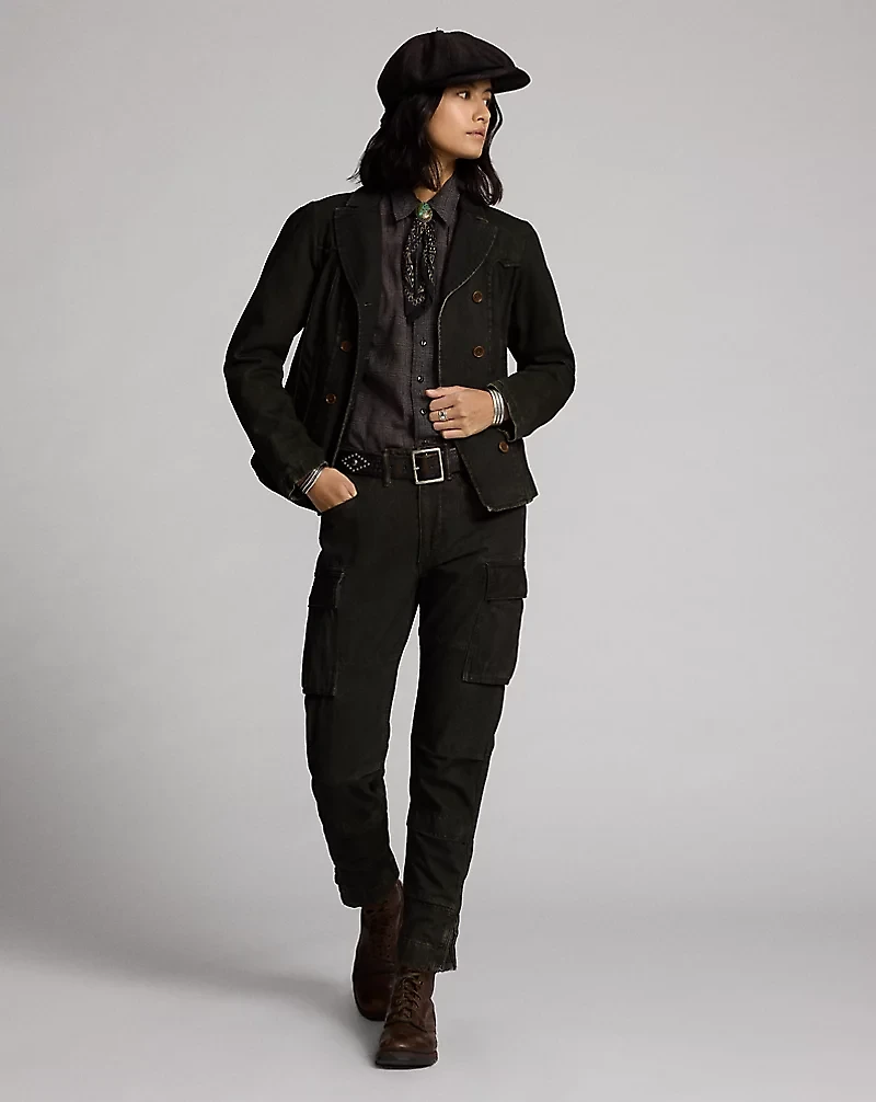 Skinny Black Denim Cargo Pant