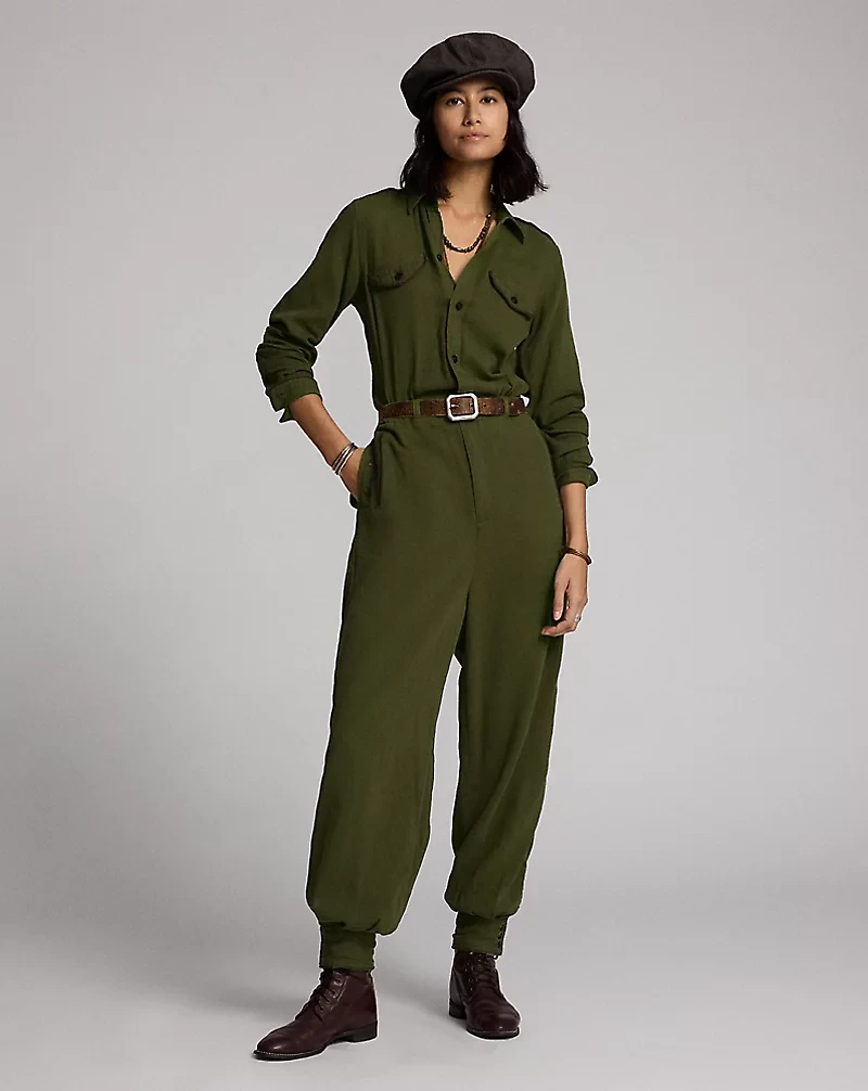 Embroidered Twill Jumpsuit