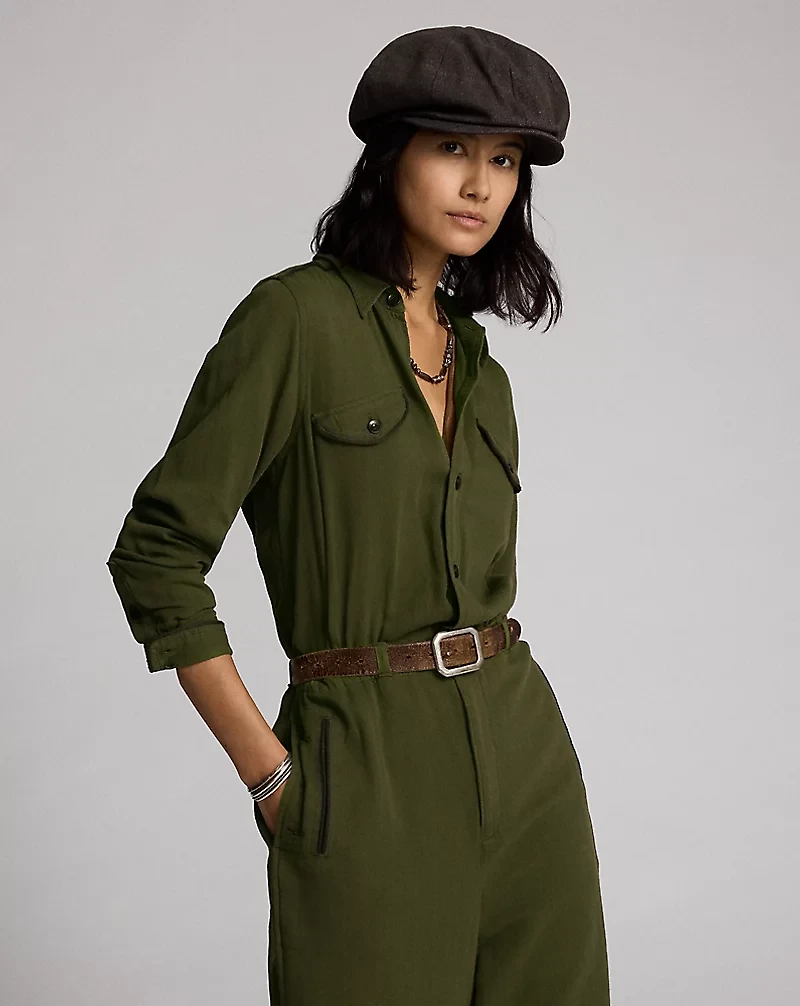 Embroidered Twill Jumpsuit