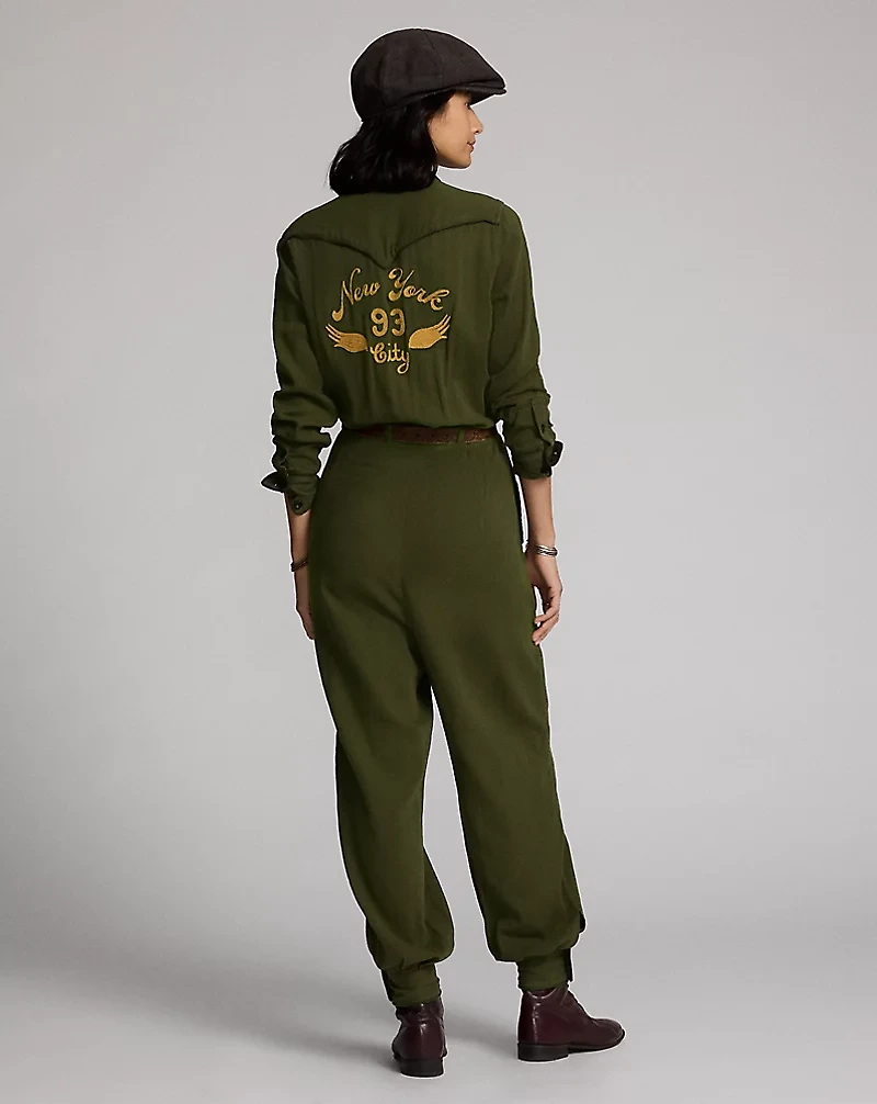 Embroidered Twill Jumpsuit
