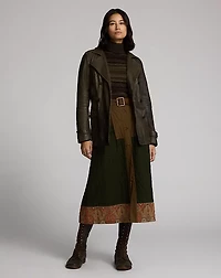 Mixed-Panel Quilted Cotton-Linen Skirt
