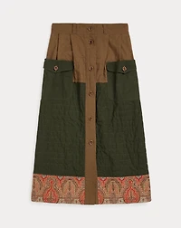 Mixed-Panel Quilted Cotton-Linen Skirt