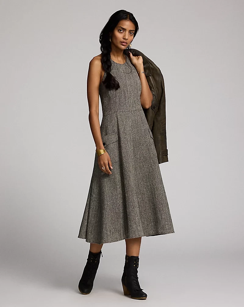 Herringbone Tweed Racerback Dress