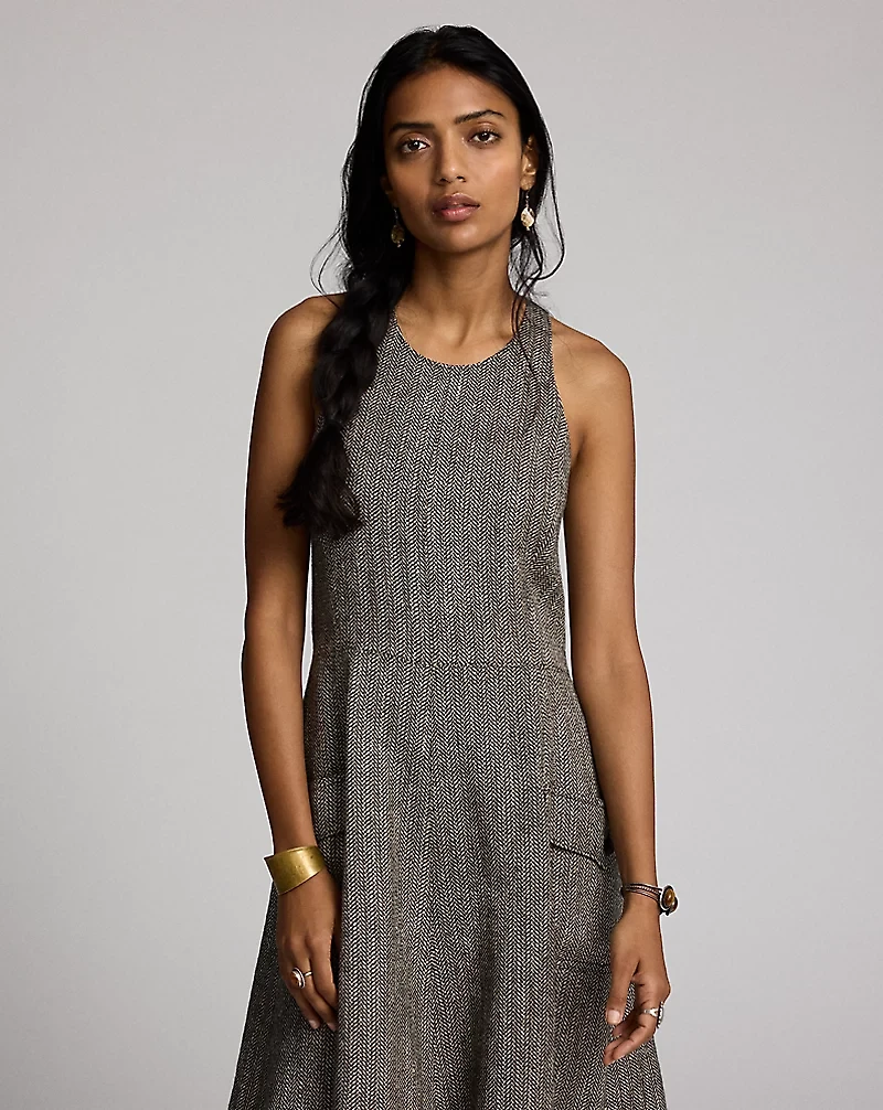 Herringbone Tweed Racerback Dress