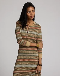 Fair Isle Linen-Cotton Henley Dress