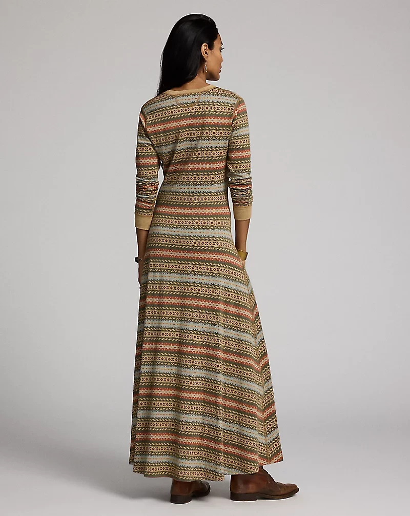 Fair Isle Linen-Cotton Henley Dress
