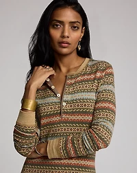 Fair Isle Linen-Cotton Henley Dress