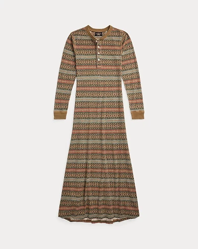 Fair Isle Linen-Cotton Henley Dress