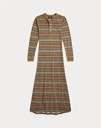 Fair Isle Linen-Cotton Henley Dress