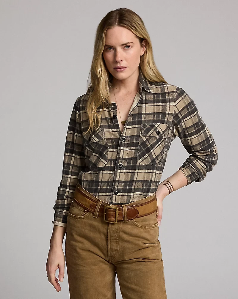 Plaid Linen-Cotton Jersey Workshirt