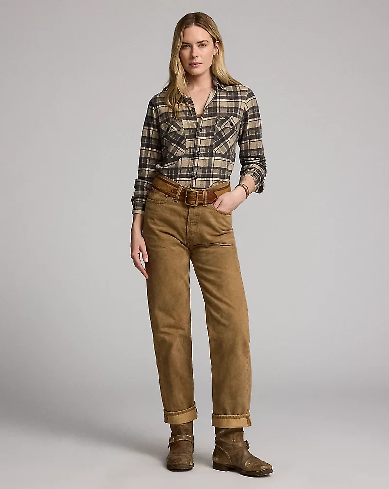 Plaid Linen-Cotton Jersey Workshirt