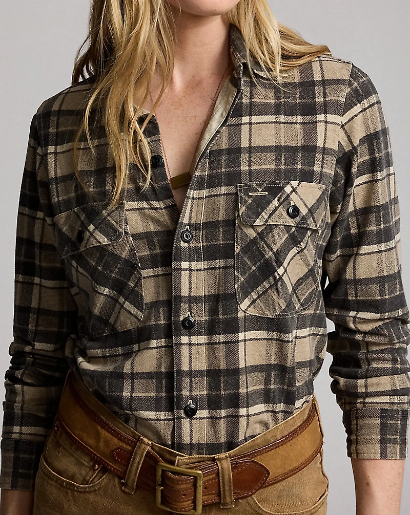 Plaid Linen-Cotton Jersey Workshirt