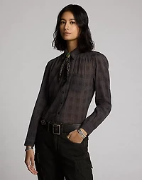 Ombré Plaid Crinkled Cotton Blouse
