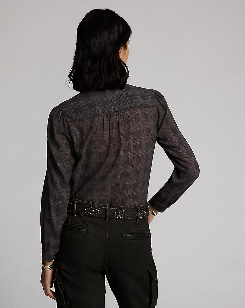 Ombré Plaid Crinkled Cotton Blouse