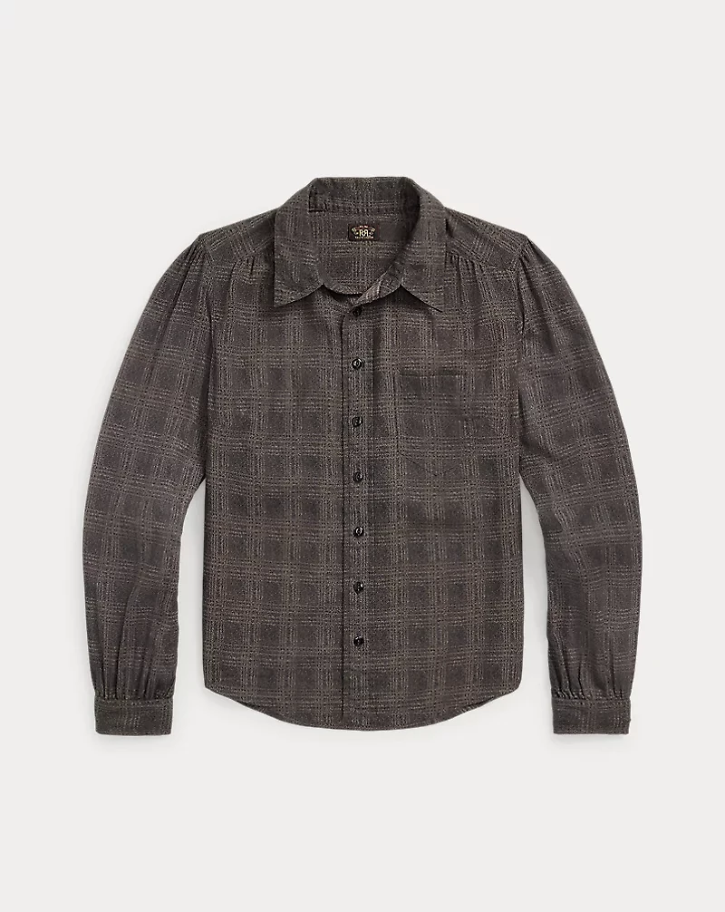 Ombré Plaid Crinkled Cotton Blouse