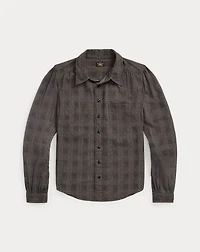 Ombré Plaid Crinkled Cotton Blouse