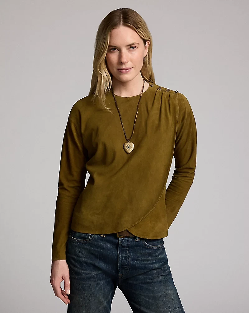 Draped Goat-Suede Blouse