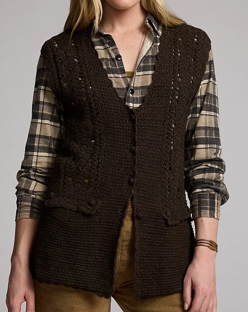 Crochet-Paneled Knit Cotton Vest