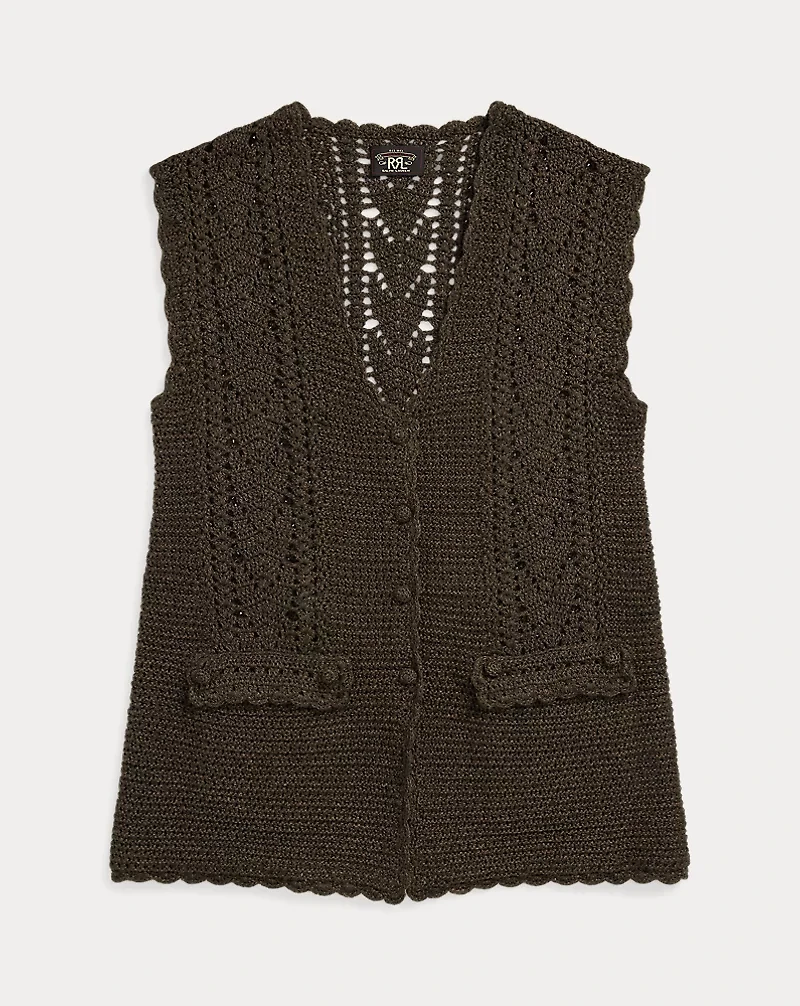 Crochet-Paneled Knit Cotton Vest