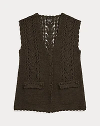 Crochet-Paneled Knit Cotton Vest