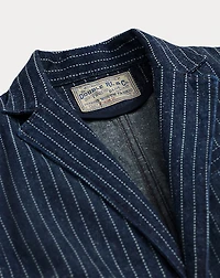 Indigo Dot-Stripe Denim Blazer