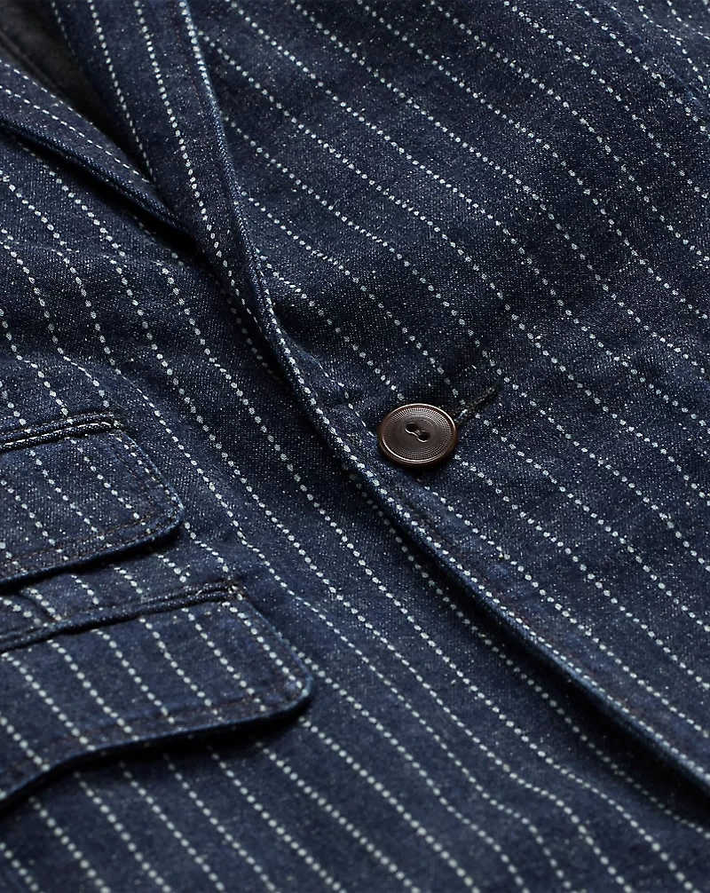 Indigo Dot-Stripe Denim Blazer