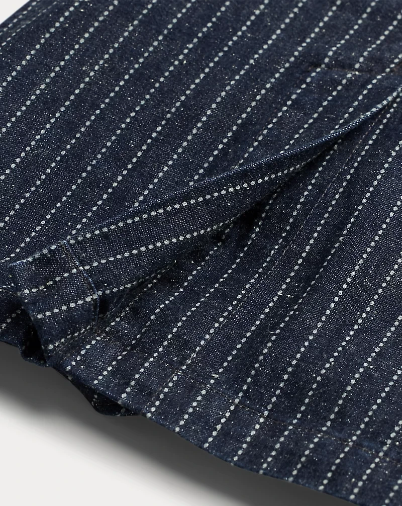 Indigo Dot-Stripe Denim Blazer