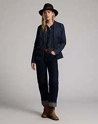Indigo Dot-Stripe Denim Blazer