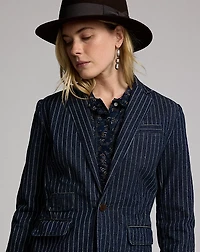 Indigo Dot-Stripe Denim Blazer