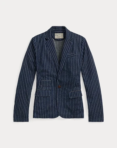 Indigo Dot-Stripe Denim Blazer