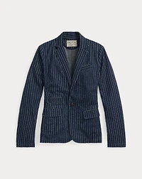 Indigo Dot-Stripe Denim Blazer